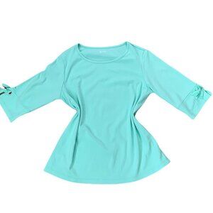 Blair  Top Aqua/Seafoam Green Lace-up Sz M 3/4 Sleeve #213H